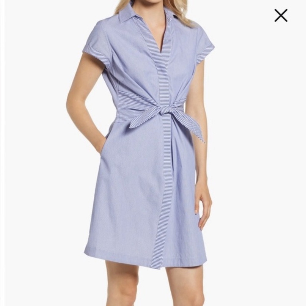 Tie Front Mix Stripe Cotton Dress